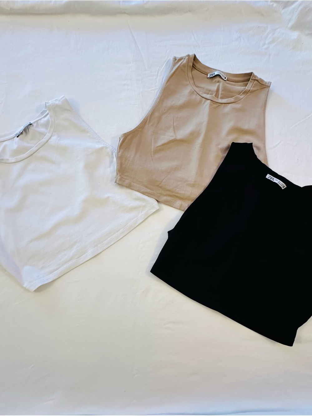 Zara Triple-Pack Muscle Tees — Black, White & Taupe~ Perfect for hot summer day!
